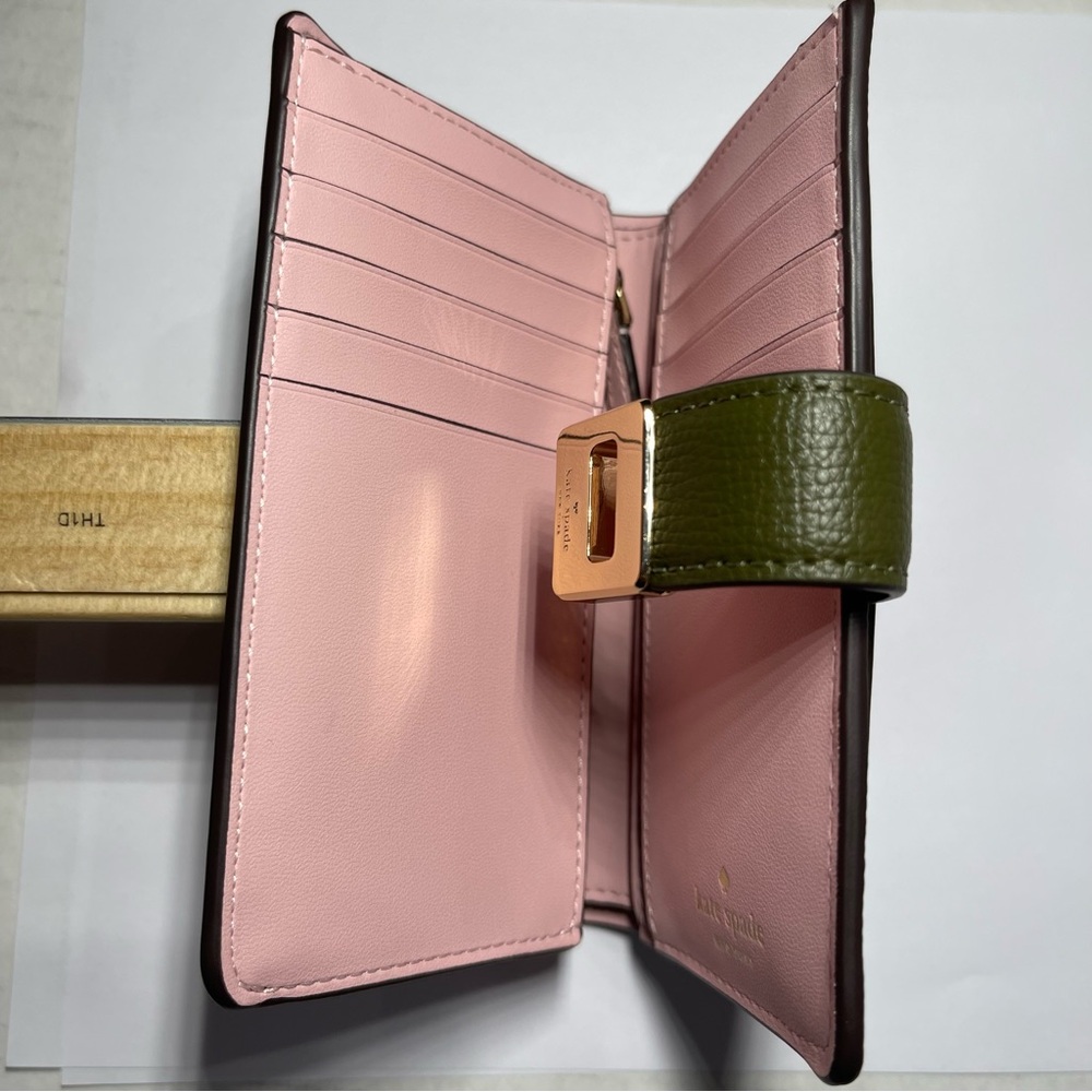 Kate Spade Phoebe Refined Grain Leather Medium Wallet Seaweed / Green NWT - Picture 6 of 9